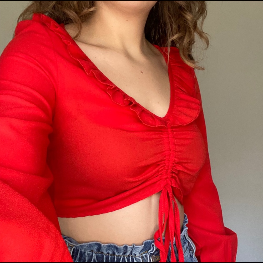 White Fox Red Crop Blouse